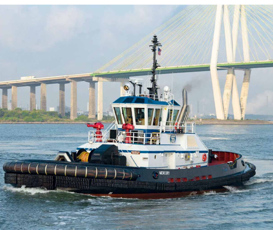 Tugboat on Mobile River with Cochran Bridge in the background